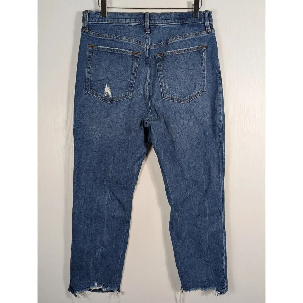 Abercrombie & Fitch Jeans Straight High Rise Distressed Blue Denim Size 31/12R